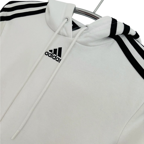 Adidas Women’s Black and White Essentials 3 Stripe Cropped Pullover Hoodie. - Picture 6 of 10